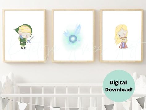 Original Art by Katelyn Ames Art. Perfect for your nursery, office, kids room ect. Zelda Nursery, Zelda Baby, Gamers Room, Gamer Decor, Gamer Room, Photo Printer, Nursery Themes, Legend Of Zelda, Art Original