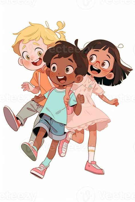 cartoon of three children playing together with each other. generative ai. Children Playing Illustration, Picture Books Illustration, Children Playing, Three Children, Beautiful Arabic Words, Packaging Ideas, Childrens Illustrations, Child Day, Girly Art