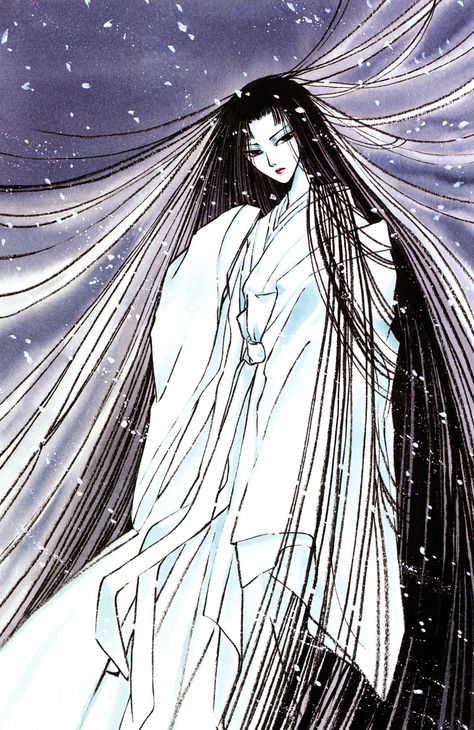 Art from "Shirahime Syo" series by manga artist group CLAMP. Japanese Urban Legends, Japanese Yokai, Yuki Onna, Japanese Mythology, Japanese Folklore, Art Japonais, Urban Legends, Drawing Inspiration, The Snow