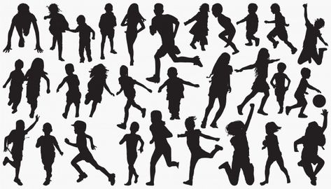 Silhouette D'enfants Vecteur Premium | Premium Vector #Freepik #vector #fond #personnes #enfants #fille Flying Bird Silhouette, Ballet Silhouette, Dinosaur Silhouette, Kids Silhouette, Wolf Silhouette, Silhouette People, Leaf Silhouette, Social Templates, Silhouette Clip Art