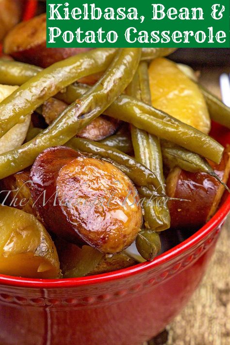 Slow cooker Kielbasa Green Bean and Potato Casserole Easy Kielbasa Recipes, Sausage And Green Beans, Kielbasa And Potatoes, Slow Cooker Kielbasa, Beans Potatoes, Beans And Potatoes, Beans In Crockpot, Kielbasa Recipes, Crock Pots