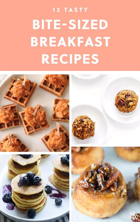 13 Bite-Size Breakfast Recipes That Are the Absolute Cutest Small Bites Breakfast, Mini Breakfast Foods For Party, Small Bites For Breakfast, Tiny Brunch Food, Creative Brunch Bites, Mini Brunch Appetizers, Small Bites For Brunch, Breakfast Skewer Ideas, Brunch Bites Parties