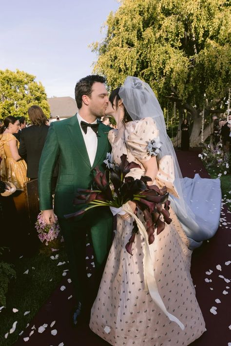 This Gothic Bride Wore Off-the-Runway Rodarte for Her Dracula-Meets-Amalfi Coast Wedding in Los Angeles | Vogue Wedding Bouquet Ideas, Gothic Bride, Amalfi Coast Wedding, Vogue Wedding, Francis Ford Coppola, Bouquet Ideas, Purple Orchids, Pop Culture References, Hanging Flowers