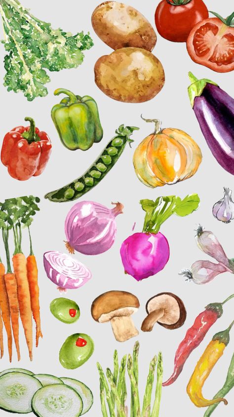 #vegetable #watercolor #wallpaper Vegetable Art, Vegetable Pictures, Vegetable Medley, Watercolor Wallpaper, Baby Food, Baby Food Recipes, Photo Art, Pastel, Diet