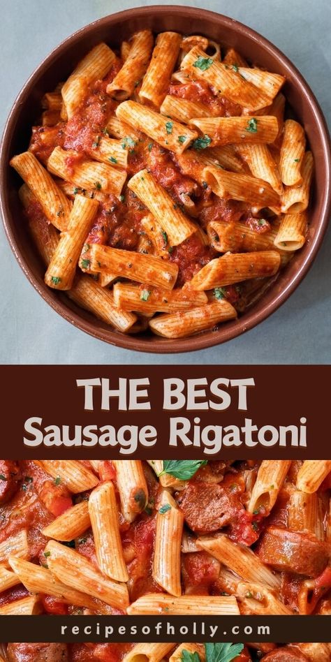 Sausage Rigatoni Sausage Rigatoni Pasta Recipes, Baked Sausage Rigatoni, Italian Chicken Sausage Rigatoni, Italian Sausage Rigatoni Pasta, Rigatoni And Italian Sausage Recipes, Mild Sausage Recipes Dinners, Mild Sausage Recipes, Pasta With Sausage Recipes, Best Rigatoni Recipe