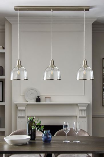 Brushed Chrome Gloucester 3 Light Pendant Ceiling Light Modern Kitchen Ceiling, Extension Kitchen, Lights Over Dining Table, Lights Over Island, Kitchen Ceiling Design, 2022 Kitchen, Lights Over Kitchen Island, Breakfast Bar Lighting, Kitchen Island Lights