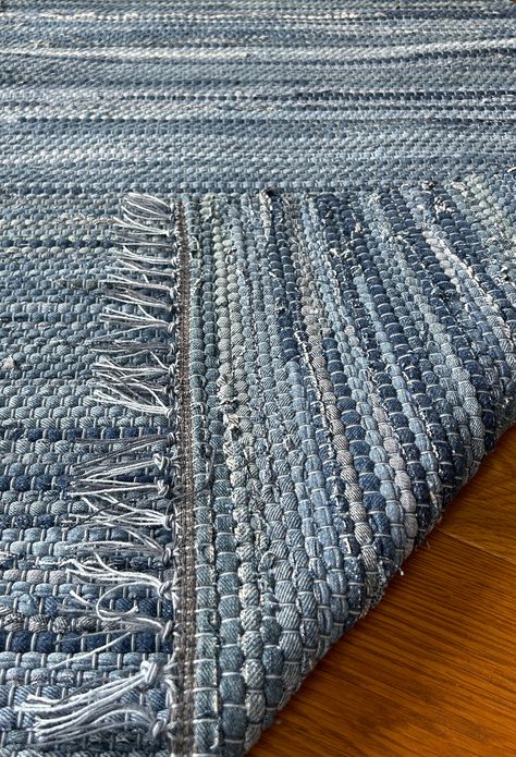 Blue Jean Rag Rug, Woven Rag Rug, Jean Rug, Rag Rugs, Denim Rug Diy Old Jeans, Rag Rugs For Sale, Blue Jean Rug, Denim Rag Rugs, Kitchen Throw Rugs