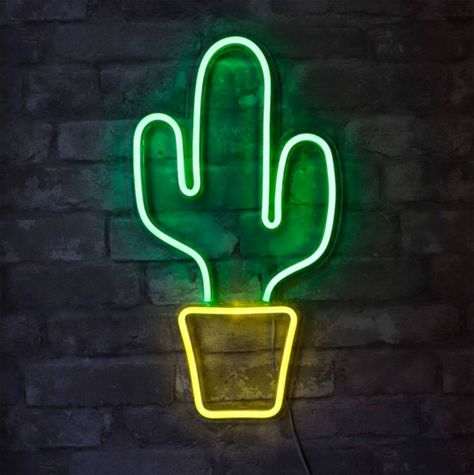 Neon Silhouette, Neon Lights Party, Cactus Lamp, Neon Ideas, Neon Cactus, Cactus Light, Yellow Planter, Neon Lights Bedroom, Neon Light Art