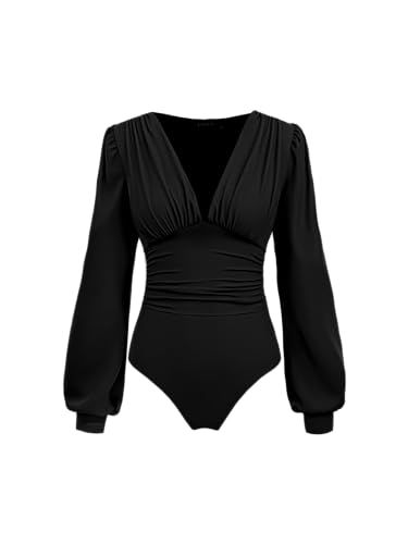 Anita singyah's Amazon Page High Waisted Pants Outfit, Corset Bodysuit, Body Manga Longa, Bodysuit Blouse, V Neck Bodysuit, Clothing Details, Bralette Tops, Solid Clothes, Black Bodysuit