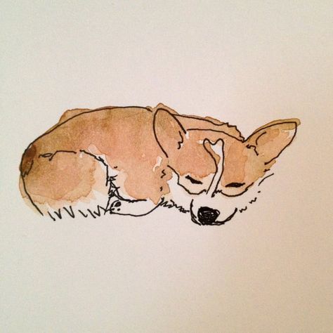 Corgi Snuggle by nickolck Corgi Sketch Doodles, Cartoon Corgi Drawing, Corgi Drawing Cute, Corgi Drawing Easy, Corgi Tattoo Minimalist, Corgi Sketch, Corgi Watercolor, Corgi Doodle, Corgi Painting