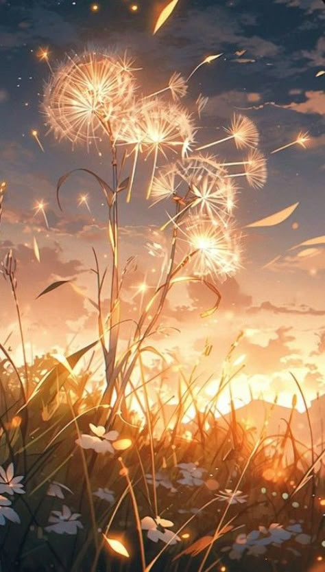 Dandelion Anime, Dreamy Illustration, Whats Wallpaper, Wallpaper Estetika, Dreamy Artwork, Beautiful Tattoo, Pretty Backgrounds, Next Tattoo, Cute Simple Wallpapers