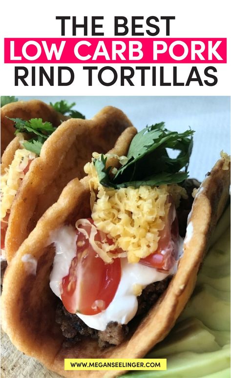 Enjoy tacos on a keto diet with flourless homemade tortillas! These tortillas are made with low carb pork rinds and taste better than those made with almond flour, in my opinion! These easy shells won’t break apart which is another reason this is my favorite tortilla recipe. Low Sugar Diet Recipes, Healthy Low Fat Recipes, Healthy Low Carb Dinners, Low Carb Soup Recipes, Low Carb Pork, Diet Recipes Easy, Boiled Egg Diet Plan, Low Carb Tortillas, Best Low Carb Recipes