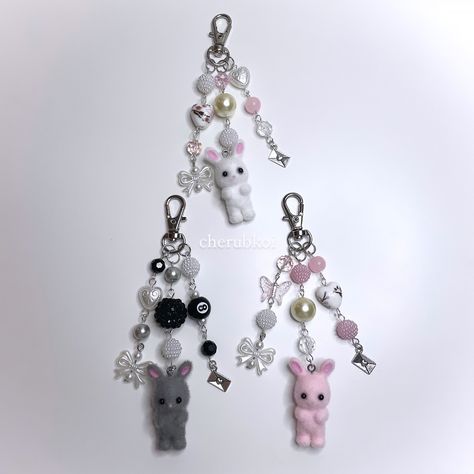 new bunny keychains 🐇🎀 available in white, grey and pink 🎀 made with glass, ceramic and acrylic beads ☁️🎀 #coquette #dollette #bunny #keychain #bagcharm #bagcharms #keychains #handmade #jewelry #jewellery #beads #beaded #calicocritters #sylvanianfamilies #trinket #trinkets #charm Bunny Keychain, Jewellery Beads, Beads Ideas, Sylvanian Families, Glass Ceramic, Acrylic Beads, Flocking, Key Chain, Zinc Alloy