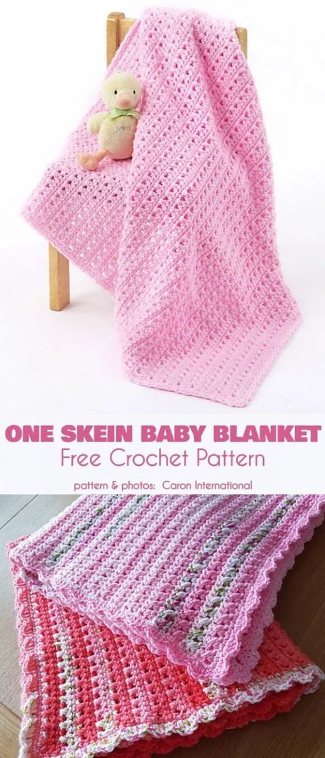 Summer Baby Blanket, Baby Blanket Crochet Pattern Easy, One Skein Crochet, Crocheted Baby Blanket, Crochet Baby Blanket Free Pattern, Easy Baby Blanket, Easy Crochet Baby Blanket, Easy Crochet Baby, Baby Afghan Crochet