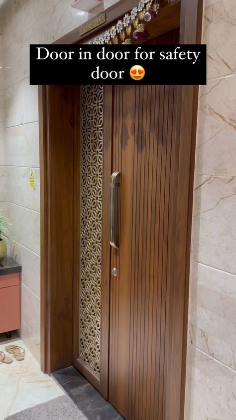 Main Door Design Entrance Modern Double, Double Door Entrance Design, Main Door Design Entrance Double Doors, Double Door Main Entrance Design, Main Door With Safety Door Design, Entrance Double Door Design, Double Door Design Modern, Wooden Double Front Doors Modern, Main Door Double