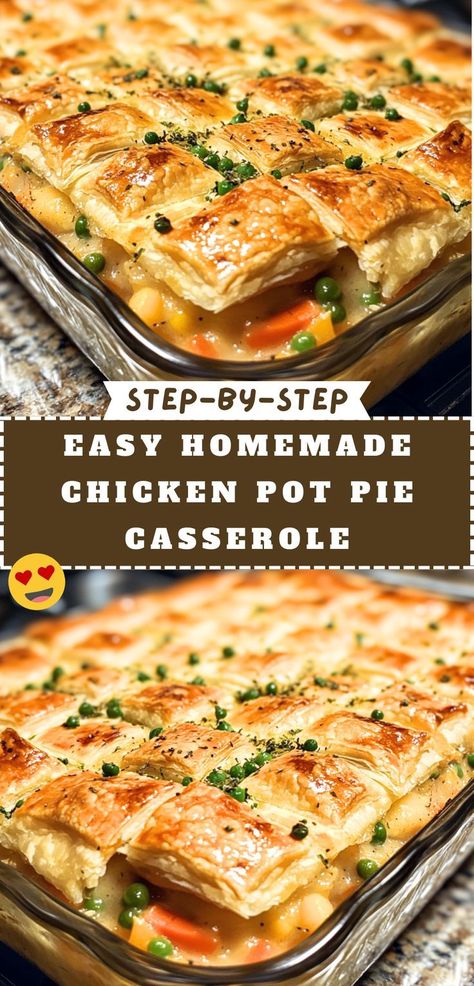 Having trouble finding a Chicken Pot Pie Recipe that's both easy and satisfying? This Pot Pie Casserole combines the comforting taste of Homemade Chicken Pot Pie with quick prep. Save this pin for an effortless Chicken Noodle Casserole that’s perfect for busy weeknights and family dinners! Chicken Pot Pie With Potatoes, Easy Homemade Chicken Pot Pie, Easy Chicken Pot Pie Casserole, Classic Chicken Pot Pie, Best Chicken Pot Pie, Costco Chicken, Pot Pie Casserole, Casserole Chicken, Chicken Pot Pie Casserole