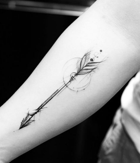 Girly Arrow Tattoo, Arrow Tattoo Geometric, Geometrical Arrow Tattoo, Feathered Arrow Tattoo, Arrow Tattoo Arm Women, Unique Arrow Tattoos For Women, Pretty Arrow Tattoos For Women, Tattoo Arrow Designs, Feather Arrow Tattoo For Women