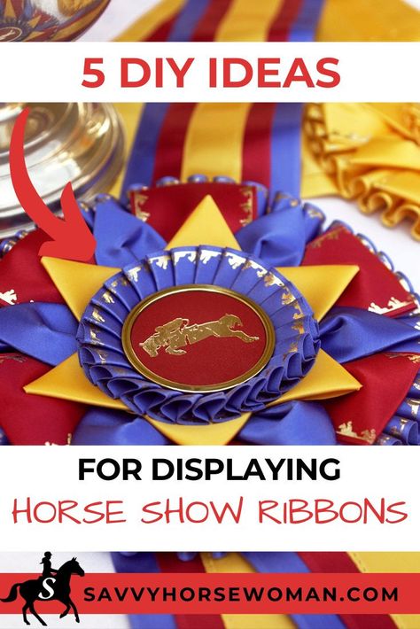 Show off your horse show ribbons with these unique DIY displays. How To Hang Horse Show Ribbons, Horse Ribbon Wreath, Award Ribbons Display Ideas, Displaying Horse Show Ribbons, Displaying Ribbons Awards, Horse Show Ribbon Ideas, Show Ribbons Ideas, Award Ribbon Wreath, What To Do With Award Ribbons