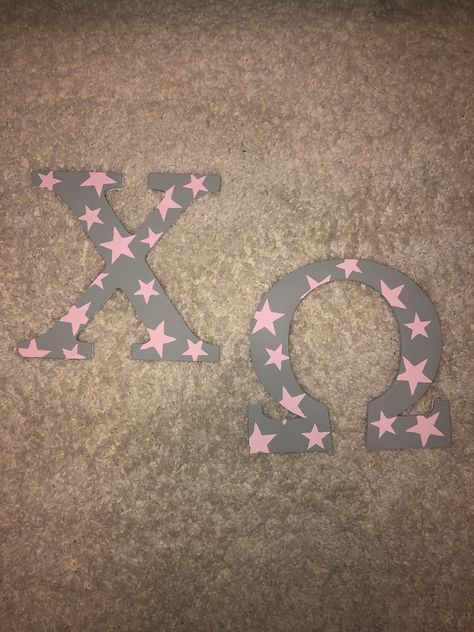 Chi Omega Star letters Painting Sorority Letters, Painted Wooden Letters Sorority Cute Ideas, Sorority Letters Painted Wooden Easy, Chi Omega Letters Painted, Greek Letters Painted Sorority, Zta Letters Painted, Sorority Letter Designs, Sorority Letters Painted Wooden, Aoii Paintings