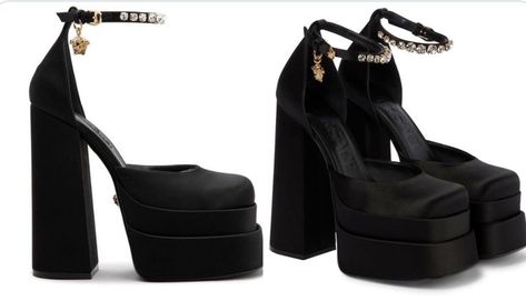 versace medusa aevitas platform heels in black Versace Black Platform Heels, Vercase Heel, Versace Medusa Heels, Medusa Heels, Medusa Aevitas Platform, City Witch, Versace Heels, Heels Prom, Black Platform Heels