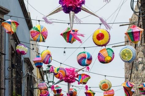 Mexican Christmas Traditions - Pinata and Paper Lanterns Mexican Christmas Party Decorations, Mexican Christmas Traditions, Mexican Christmas Decorations, Mexican Christmas, Holiday 2024, Christmas Party Decorations, Paper Lanterns, Rustic Christmas, Christmas Is