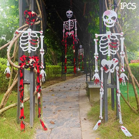 PRICES MAY VARY. Large skeleton decoration: Halloween skeleton size 49.6 inches x 11 inches. Scary Halloween decorations will make your holiday more fun, and it would be cool to dress them up for every holiday. High quality material: stainless steel, waterproof can adapt to all kinds of weather, can be used for a long time. Practical design, the joints of the skeleton are movable, and when the wind blows, this full-body skeleton prop can bring a super scary atmosphere, which makes people scared. Halloween Decorations For Outside, Skeleton Halloween Decorations, Body Skeleton, Life Size Skeleton, Skeleton Decor, Giant Skeleton, Super Scary, Scary Skeleton, Halloween Decorations Outdoor