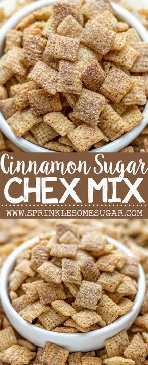 Cinnamon Sugar Chex Mix - Crunchy rice chex cereal is coated in cinnamon sugar for the easiest and most addicting snack ever created. #SugarSweet Chex Cereal Recipes, Chex Recipes, Crunchy Rice, Puppy Chow Chex Mix Recipe, Chex Mix Puppy Chow, Puppy Chow Recipes, Rice Chex, Chex Cereal, Cereal Snacks