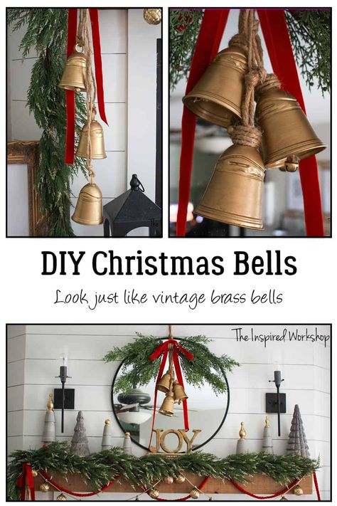 Christmas Bells Decorations Ideas, Christmas Bell Wreath, Diy Faux Christmas Bells, Diy Sleigh Bells, Diy Christmas Bells Outdoor, Diy Large Christmas Bells, Christmas Decor With Bells, Sleigh Bells Decorations, How To Make Christmas Bells