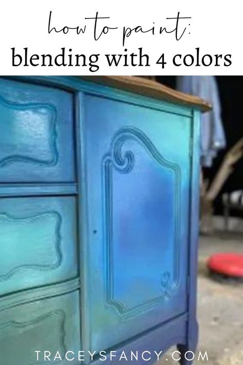 mix of blending blues on a dresser front Peacock Mermaid, Diy Lazy Susan, Chalk Paint Furniture Diy, How To Paint Furniture, Furniture Painting Tips, Whimsical Painted Furniture, Whimsical Furniture, Furniture Painting Techniques, Decoupage Furniture