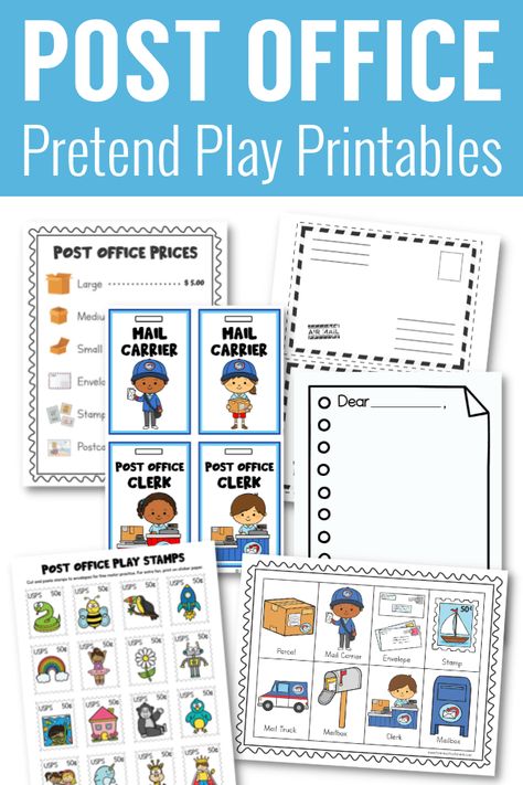 Dramatic Play Mail Center Preschool, Post Office Ideas For Preschool, Pretend Post Office, Post Office Theme Preschool Activities, Pretend Play Post Office Free Printables, Mail Carriers Preschool Activities, Post Office Dramatic Play Preschool, Free Post Office Printables, Free Post Office Play Printables