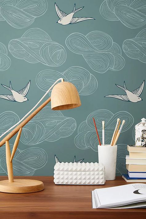 Daydream Wallpaper, Hygge And West, Julia Rothman, Wallpaper Unique, Floating Clouds, Hygge & West, Block Print Wallpaper, Swirling Clouds, Lily Wallpaper