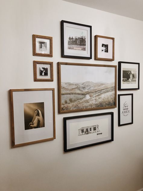 #gallerywallideas #gallerywalllayout #aesthetic #diningroom #walldecoration #vintage @HobbyLobby Entrance Gallery Wall, Diningroom Walldecor, Neutral Eclectic, Wall Layout, Eclectic Cottage, Frame Collage, Gallery Wall Layout, Gallery Ideas, Gallery Wall Living Room