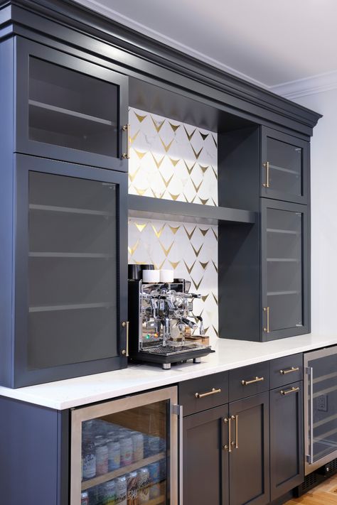 Transitional Wet Bar, Dinning Room Bar Cabinet, Black Cabinet Bar Ideas, Dry Bar With Pantry Cabinet, Bar Built Into Wall, Built In Bar In Living Room Modern, Custom Bar Cabinet, Bar Area In Living Room, Bar Design Ideas Home