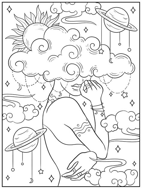 Coloring Pages Aesthetic Indie, Coloring Book Pages Aesthetic, Coloring Pages For Adults Aesthetic, Empty Notebook, Coloring Worksheet, Witch Coloring Pages, Adult Coloring Books Printables, Coloring Pages Inspirational, Free Svgs