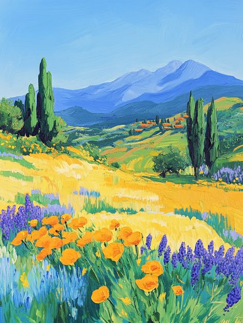 🌼✨ Dive into a vibrant world inspired by the unique styles of iconic artists! Picture a stunning California landscape filled with bright yellow poppies blossoming in the foreground, while majestic mountains tower in the background. The sunny day and clear blue sky create the perfect backdrop for hills dotted with purple wildflowers, reflecting the charm of a Hockney masterpiece fused with Haug... Yellow Poppies, Iconic Artists, Purple Wildflowers, California Landscape, Majestic Mountains, Clear Blue Sky, Unique Styles, Bright Yellow, Image Gallery