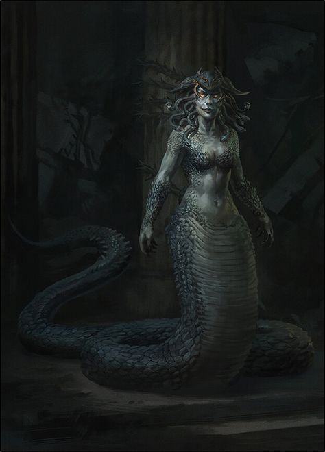 ArtStation - Creatures of Mythology, Raph Herrera Lomotan Gorgon Mythology, Gorgon Art, Medusa Gorgon, Art Studio Space, Medusa Tattoo, Fantasy Monster, Creature Feature, Studio Space, Creature Design