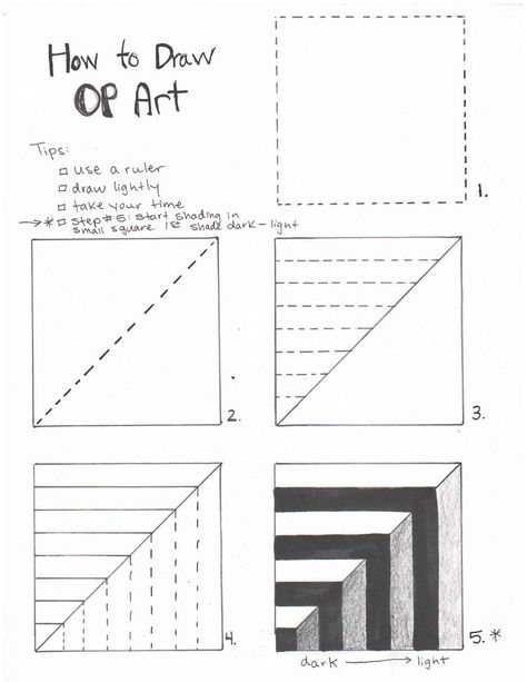 Easy Illusion Art, Illusion Drawings Easy, Op Art Step By Step, Optical Illusions Art Easy, Op Art Ideas, Optical Illusions Drawings Easy, Easy Op Art, Optical Illusions Drawings, Op Art Lessons