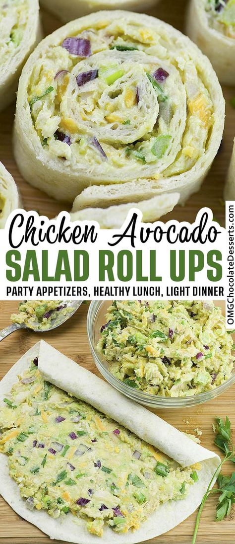 Avocado Roll Ups, Healthy Lunch For Kids, Appetizers For A Party, Chicken Avocado Salad, Salad Roll, Lunch For Kids, Avocado Roll, Avocado Dessert, Resep Salad