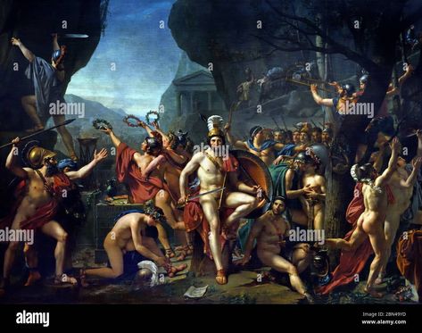 Download this stock image: Leonidas at Thermopylae, by Jacques-Louis David, 1814 France French, Leonidas was the Spartan king who famously led a small band of Greek allies at the Battle of Thermopylae in 480 BCE where the Greeks valiantly defended the pass through which the Persian king Xerxes sought to invade Greece with his massive army. - 2BN49YD from Alamy's library of millions of high resolution stock photos, illustrations and vectors. Greco Persian Wars, Ancient Sparta, Jacques Louis David, Persian Empire, Paul Klee, A4 Poster, Painting Reproductions, Wassily Kandinsky, Rembrandt