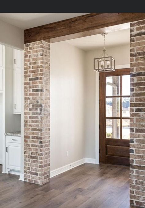 Brick Columns Interior, Brick Archway In Kitchen, Columns Interior, Outdoor Patio Decorating Ideas, Brick Archway, Interior Brick, Brick Columns, Brick Interior Wall, Brick Interior