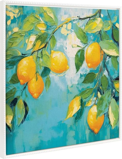 Amazon.com: Kate and Laurel Sylvie Beaded Lemon Tree Vintage Framed Canvas Wall Art by The Creative Bunch Studio, 30x30 White, Decorative Fruit Tree Art for Wall Office Art Wall, Bedroom Art Wall, Living Room Art Wall, Beaded Orange, Wall Art Decor Bedroom, Beaded Frame, Antique Wall Decor, Home Office Art, Bead Frame