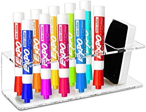 Amazon.com : 10-Slot White Acrylic Office Dry Erase Marker and Eraser Holder Organizer Storage Rack : Office Products Dry Erase Marker Holder, Produce Baskets, Whiteboard Marker, Pen Organization, Supplies Organization, Dry Erase Markers, Office Organization, Accessory Organization, Office Accessories