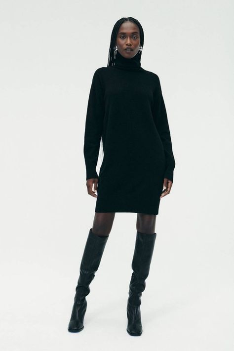 The 12 Best Turtlenecks for Women and How to Style Them | Who What Wear UK Black Turtleneck Dress Outfit, Turtleneck Sweater Dress Outfit, Turtleneck Dress Outfit, Turtle Neck Dress Outfit, Turtleneck Dress Black, Turtleneck Mini Dress, Black Turtleneck Dress, Colorful Vest, Sweater Dress Outfit