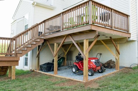 Raised Deck Storage and waterproofing under the deck. Sponsored by Wayfair. Creating Storage, Under Deck Storage, Deck Enclosures, Deck Building Plans, Under Deck, Laying Decking, Raised Deck, Deck Storage, Building A Porch