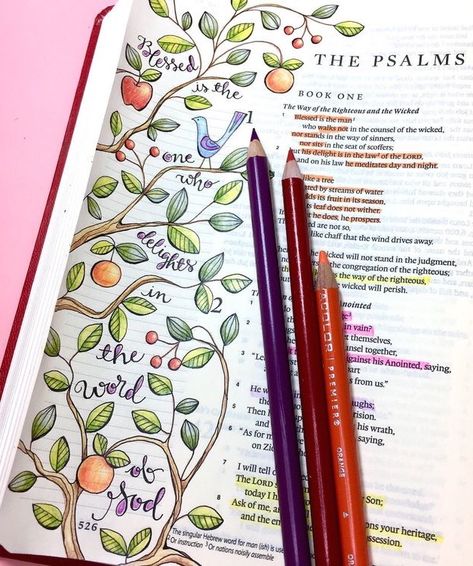 Karla Dornacher, Doodle Bible, Devotional Ideas, Scripture Art Journaling, Bible Lettering, Bible Journaling For Beginners, Verse Mapping, Psalm 1, Bible Journaling Ideas Drawings