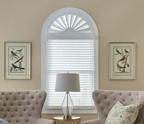 Tall Window Treatments, Wood Arches, Arched Window Coverings, Large Window Treatments, Arched Window Treatments, Window Arch, Porch Curtains, Wood Window, Interior Shutters