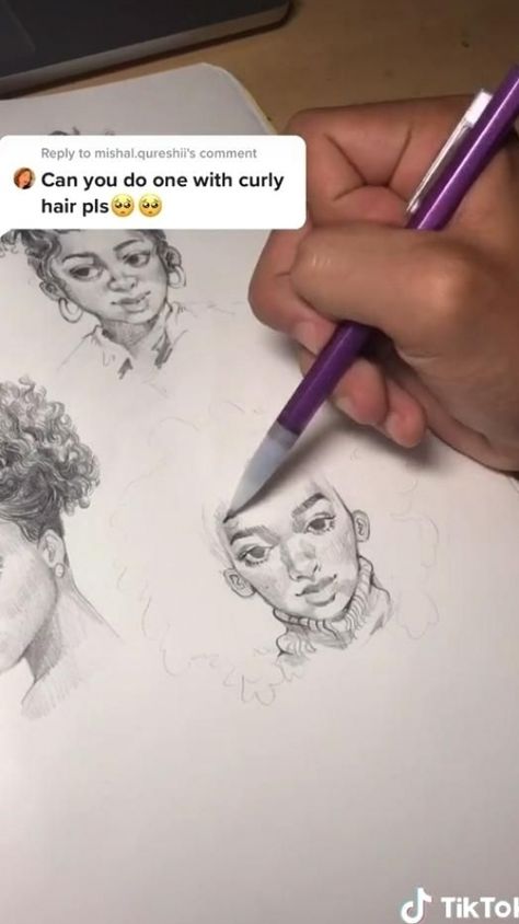 How To Draw Curly Hair Realistic, Sketching Curly Hair, How I Draw Curly Hair, How To Draw Frizzy Hair, Drawing Curly Hair Tutorial, How To Draw Coily Hair, Curly Hair Art Drawings, How To Draw An Afro, How To Draw Afro