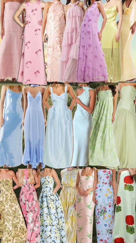 Pastel, texture or pattern, floor length. Dress in what makes you feel best! Pastel Wedding Guest, Pastel Texture, Pastel Bridesmaid Dresses, Pastel Dress, Floor Length Dress, Pastel Wedding, Wedding Pinterest, Wedding Bridesmaids, Wedding Guest Outfit