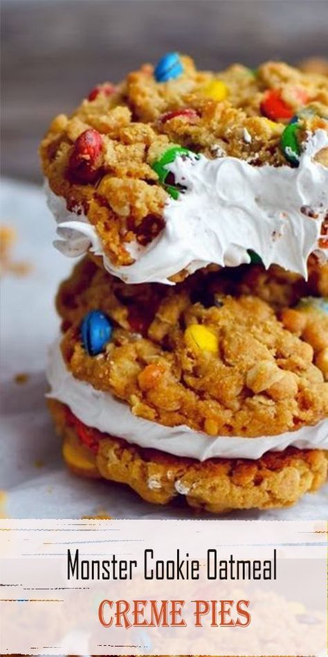 Monster Cookie Oatmeal Creme Pies – DELICIOUSLY COOKING Cookie Oatmeal, Oatmeal Creme Pies, Oatmeal Creme Pie, Authentic Mexican Recipes, Monster Cookie, Whoopie Pies, Yummy Sweets, Sandwich Cookies, Chia Pudding