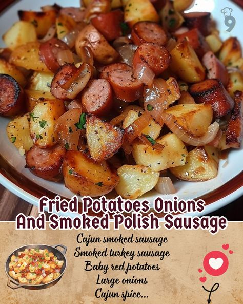 Fried Potatoes and Onions/Peppers with Smoked Sausage Sausage Peppers Onions And Potatoes, Sausage Pepper Onions And Potatoes, Peppers Onions And Potatoes, Turkey Smoked Sausage, Sausage Potatoes And Peppers, Smoked Sausage And Potato Recipe, Fried Potatoes And Onions, Sausage Peppers Onions, Turkey Smoked